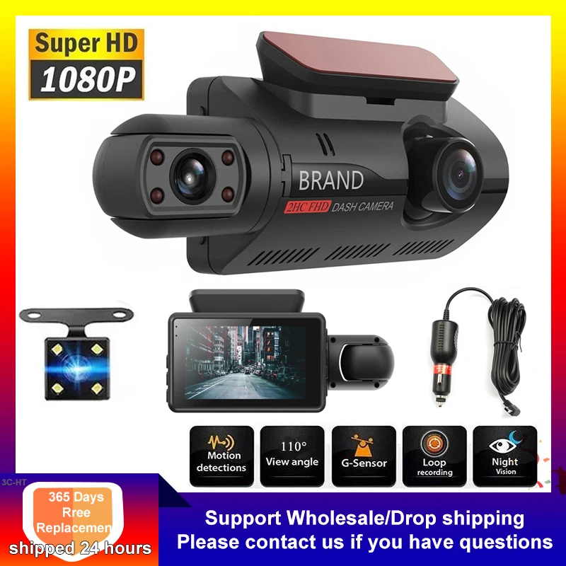 

3-дюймовый Автомобильный видеорегистратор HD 1080P, Автомобильный регистратор, циклическая запись, видеонаблюдение, G-датчик, ночное видение, ш...