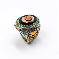 star and crescent design nostalgic ottoman amber stone 925 sterling customized silver ring for men