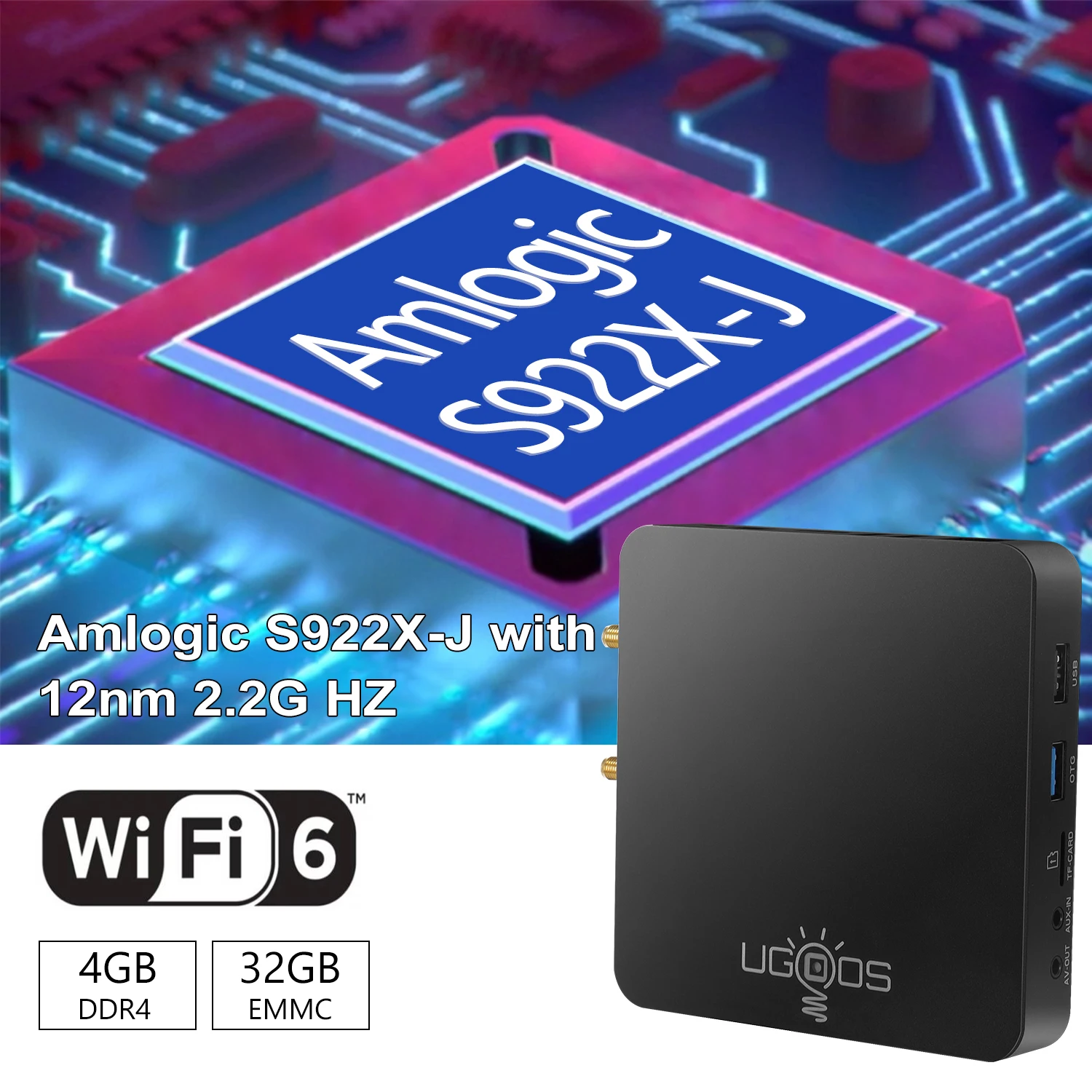 2021 UGOOS AM6 AM6B Plus Amlogic S922X J 2 ГГц Android 9 0 ТВ коробка Dolby Vision WI FI 6 4 Гб DDR4 32 1000 м Лам к HD медиа