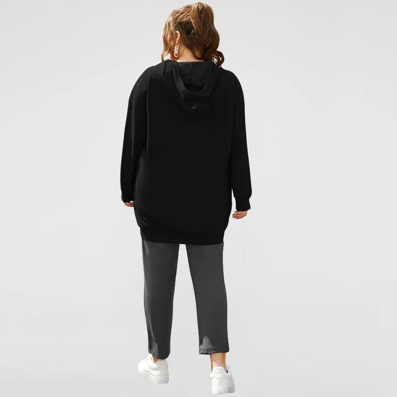 Женский Длинный свитер с капюшоном и надписью рукавами-фонариками |