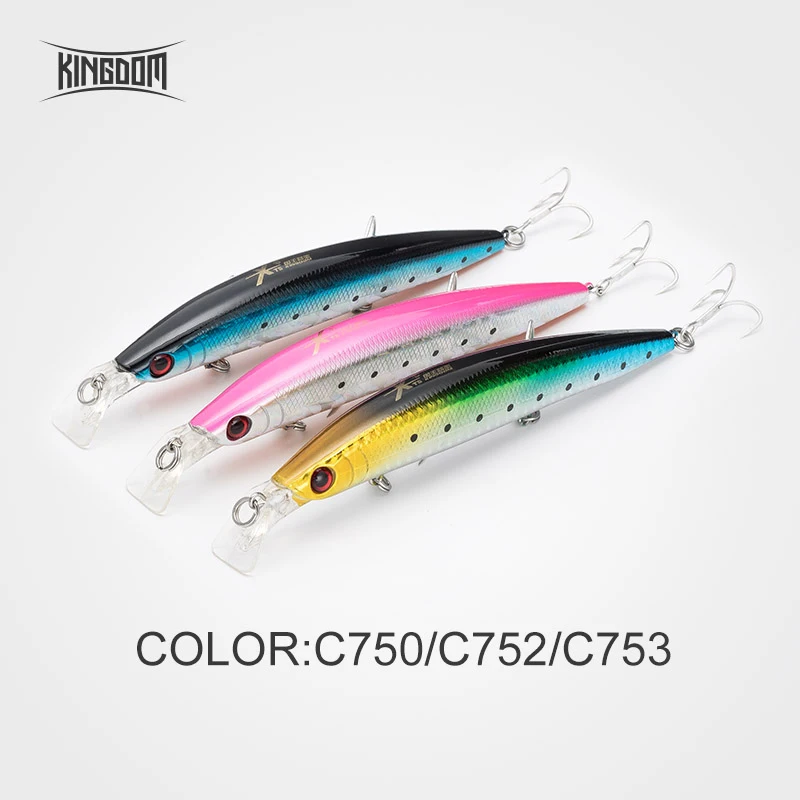C750 C752 C753 Королевство рыболовные приманки Minnow для соленой воды, моря воблеры Jertbait искусственная, жесткая, для рыбалки приманки 125 мм 23 г подойдут для морского окуня малогабаритная управляемая модель 5354 - Цвет: C750 C752 C753
