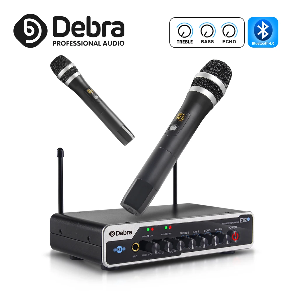 Беспроводная микрофонная система Debar E02U 2 портативных с Bluetooth и реверберацией для