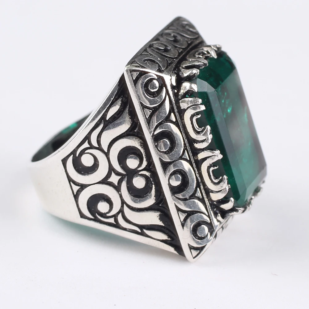 

Large Green Emerald 925 Sterling Silver Ring, 925 S Silver Rectangular Silver ring for Men
