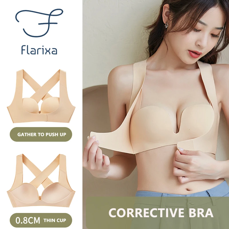 

Flarixa Bra For Girls Thin Bra No Steel Ring No Trace Correction Upper Support Adjustment Type Women's Bra Gathering Sexy Linger