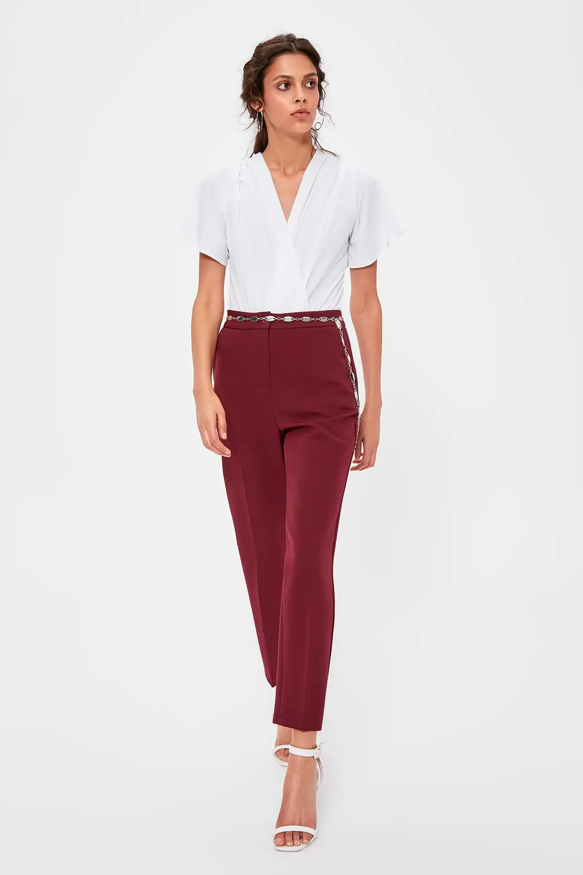Trendyol бордовые базовые брюки TWOAW20PL0322