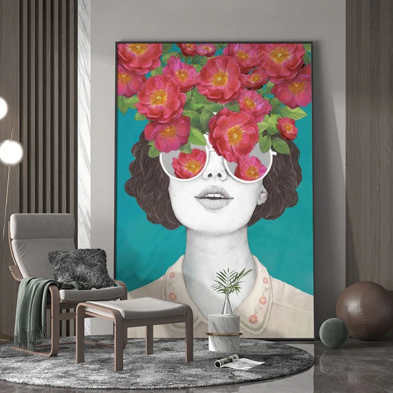

Surrealism Flower Woman Canvas Painting Wall Art Abstract Fashion Girl Posters And Prints For Living Room Modern Home Decor
