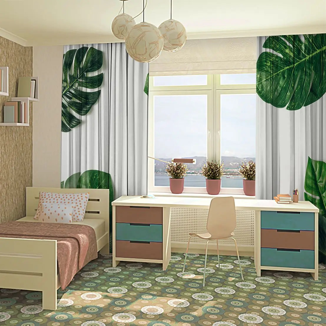 Занавеска тропические листья экзотическая природа джунгли большой лист