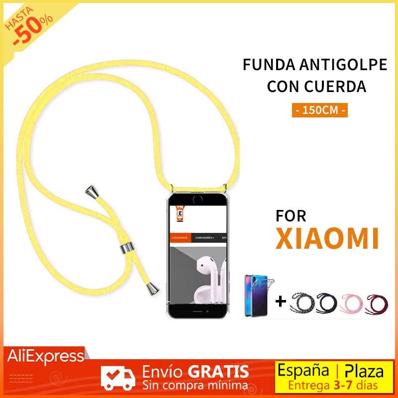 Transparent Shockproof Case with rope Compatible with Xiaomi Mi Note 10/10T/9/8 Lite Pro /A2/A3/K20/Poco X3 / NFC/ Mi 11 TPU Cas
