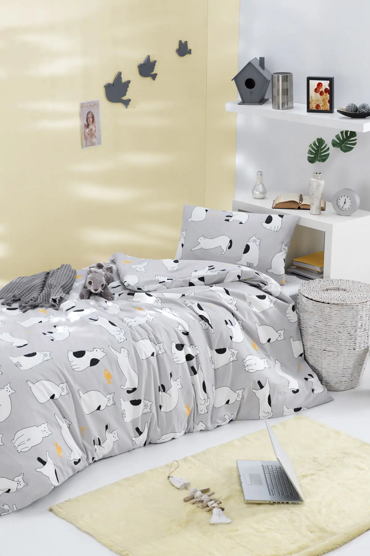 

100% Natural Cotton Single Duvet Cover Set Liana Gray