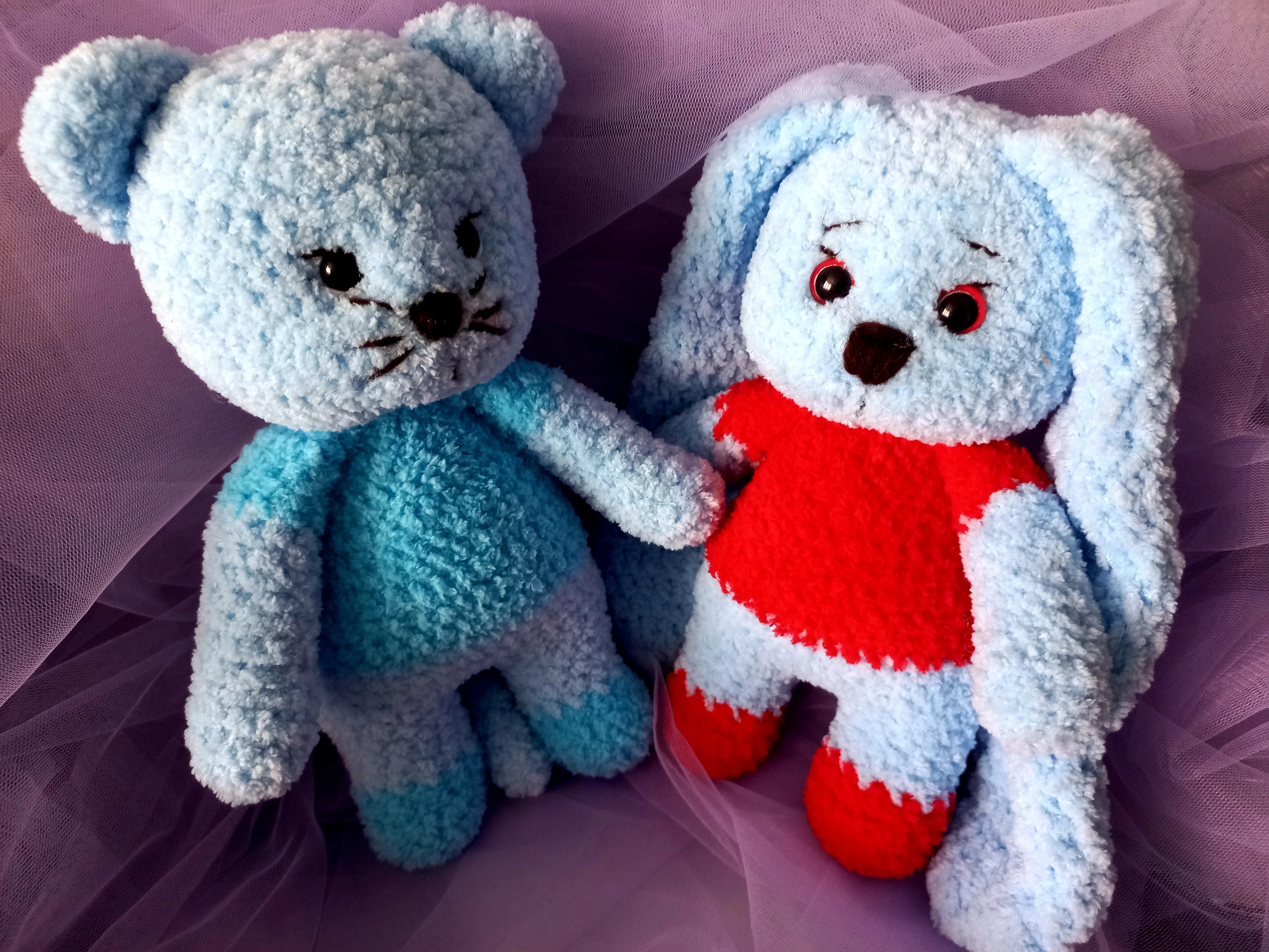 Мягкая игрушка котенок и зайка плюшевая для детей 22 см безопасная ручная работа |