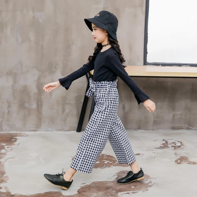 Комплекты детской одежды для девочек футболки с длинными рукавами + клетчатые