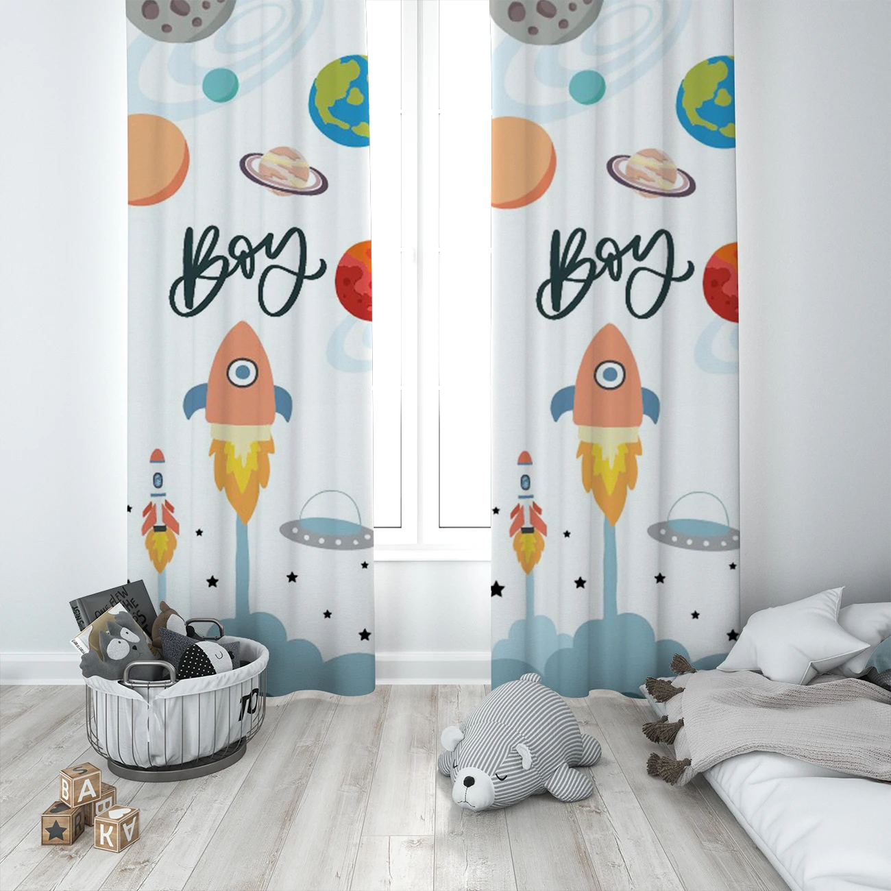 

Curtains Children 3D Printed Decorative Items Home Childrens Room White Size Space Planet Pattern 1355