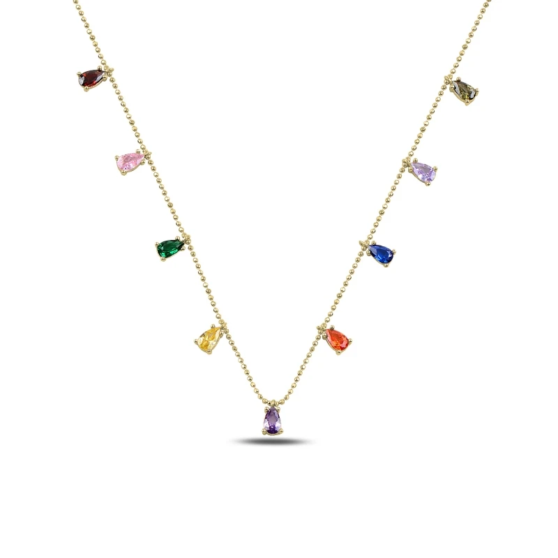 

Silver 925 Sterling Mixed Color Drop Zircon Cubic Zirconia Dangle Necklace