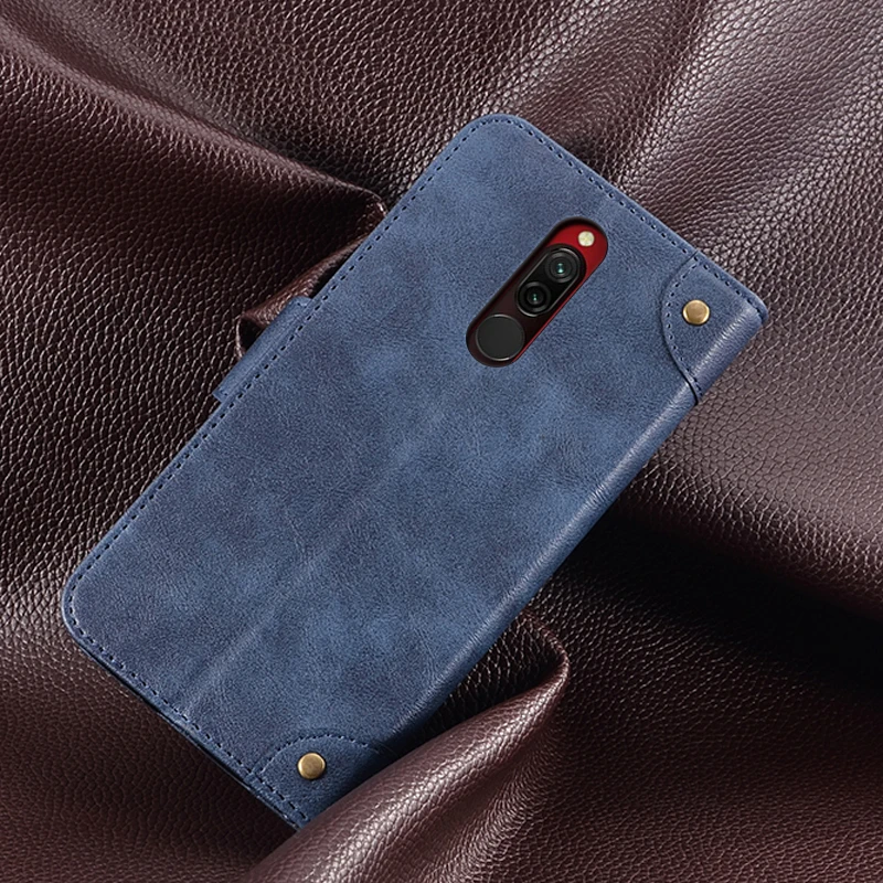 Кожаный чехол для Xiaomi Redmi 8 чехол-бумажник Обложка книги магнитный ударопрочный