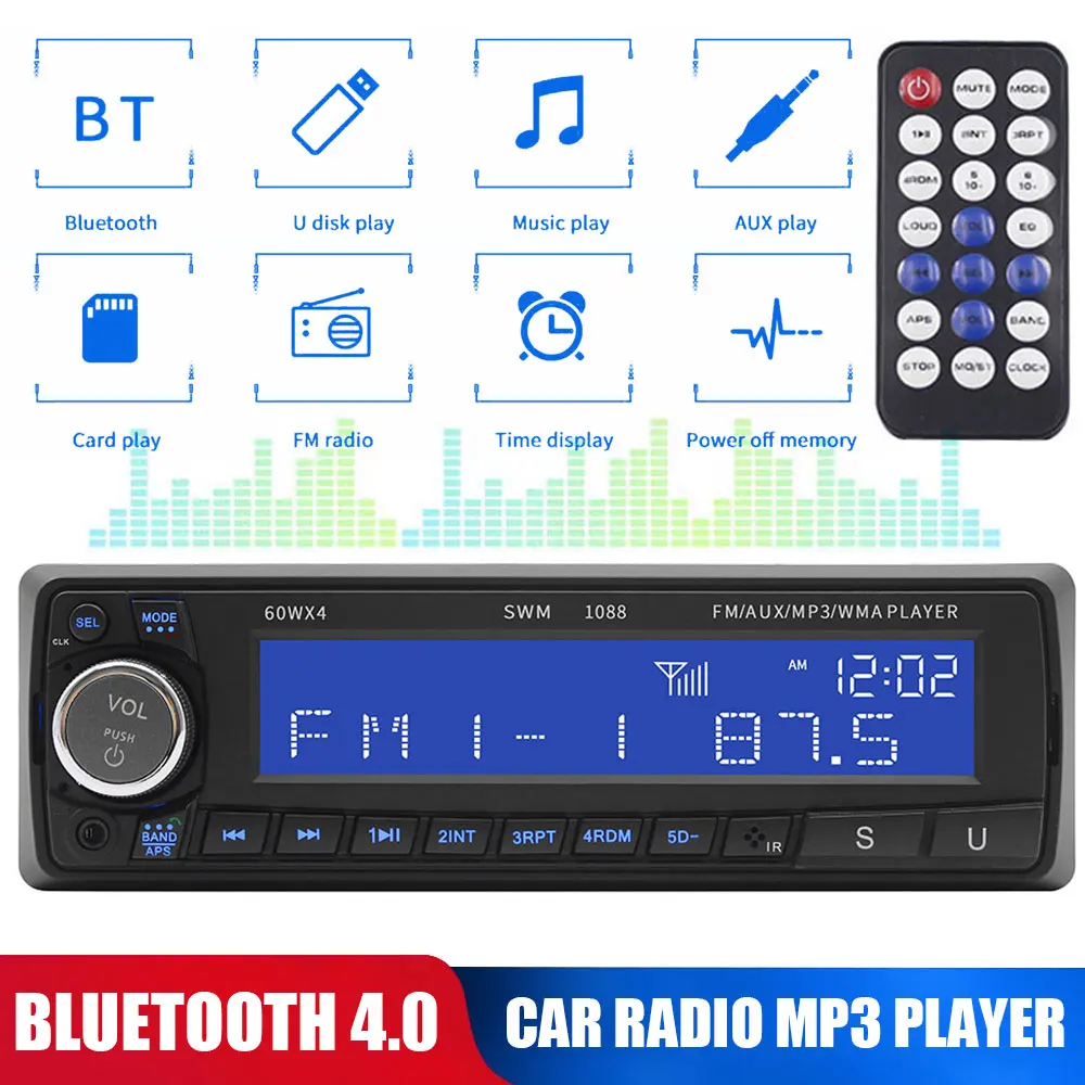 

Автомобильный MP3-плеер, стерео-система с поддержкой Bluetooth, FM-радио, TF, USB 2,0, с дистанционным управлением, зарядным устройством для телефона, ау...