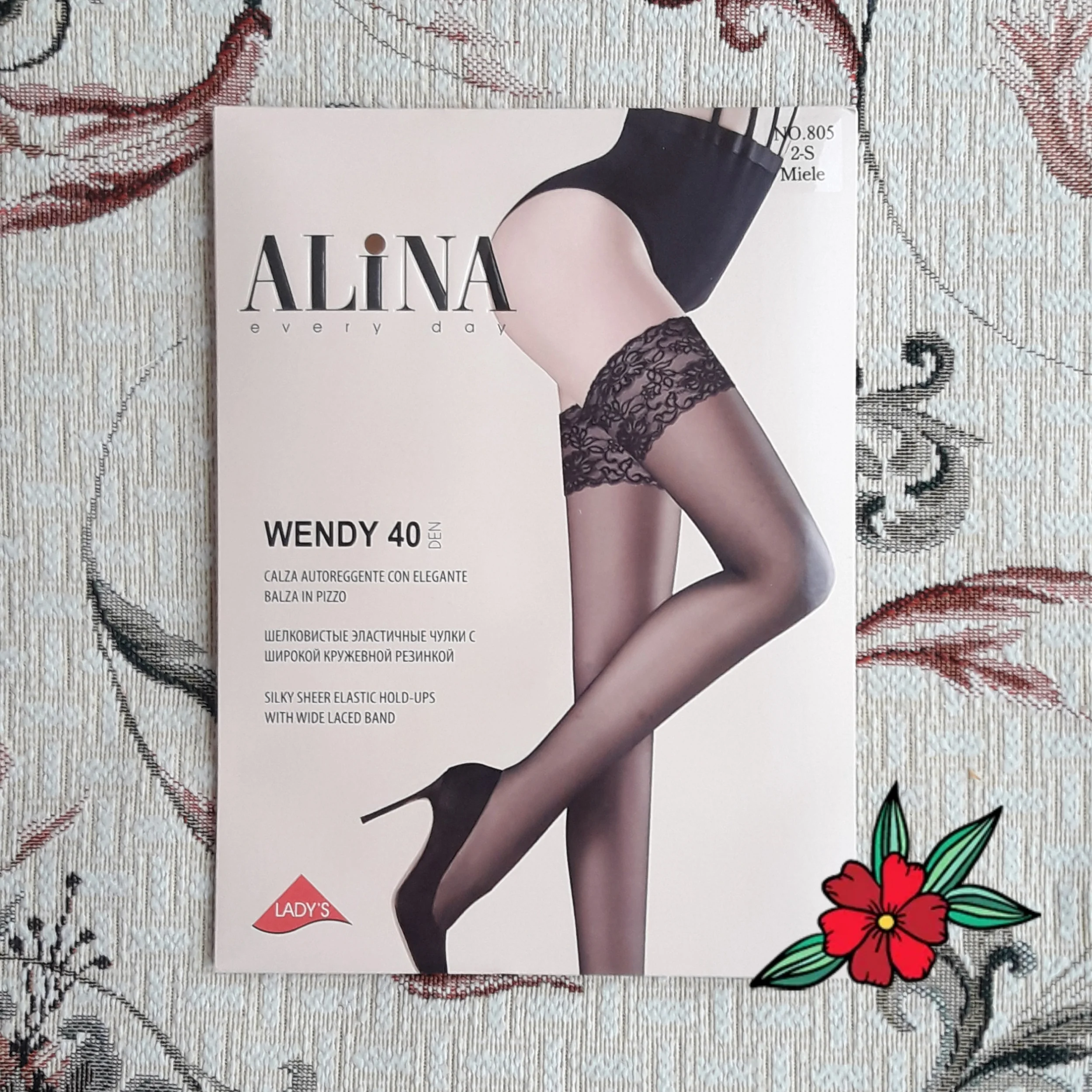 Чулки (2 пары!) женские ALINA Wendy 40 Den с широкой силиконовой резинкой.  Шелковистые, праздничные, кружевные, с лайкрой | AliExpress
