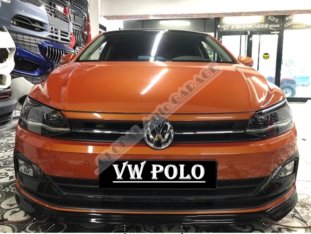 Накладка на передний бампер для VOLKSWAGEN POLO губа 2009-2020 глянцевый черный разделитель