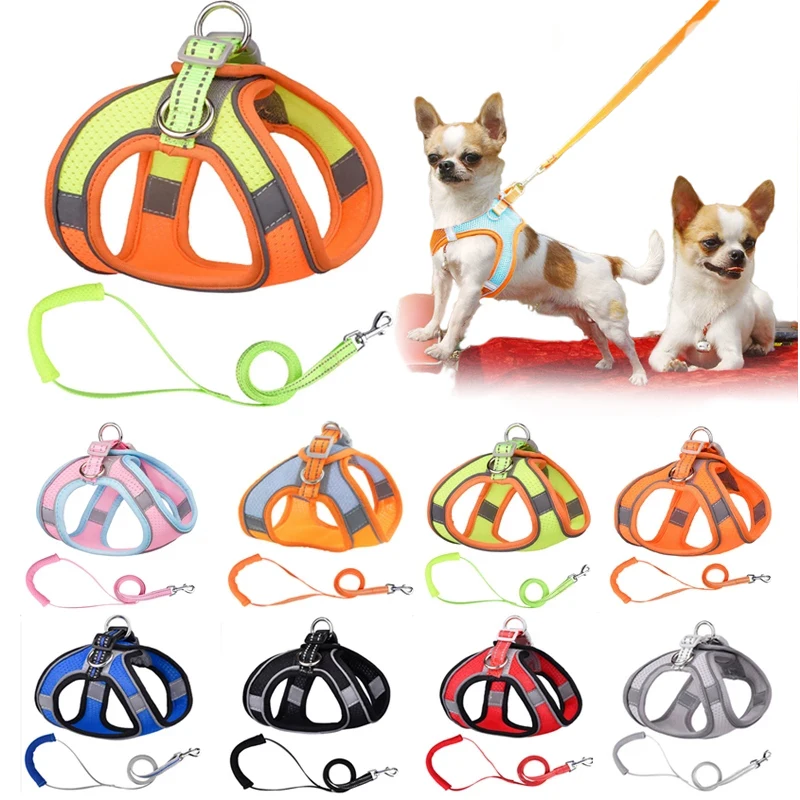 

Reflective Dog Harness With Leash Breathable Adjustable Nylon Pet Harness Accesorios for Bulldog Small Large Dog Harness Vest
