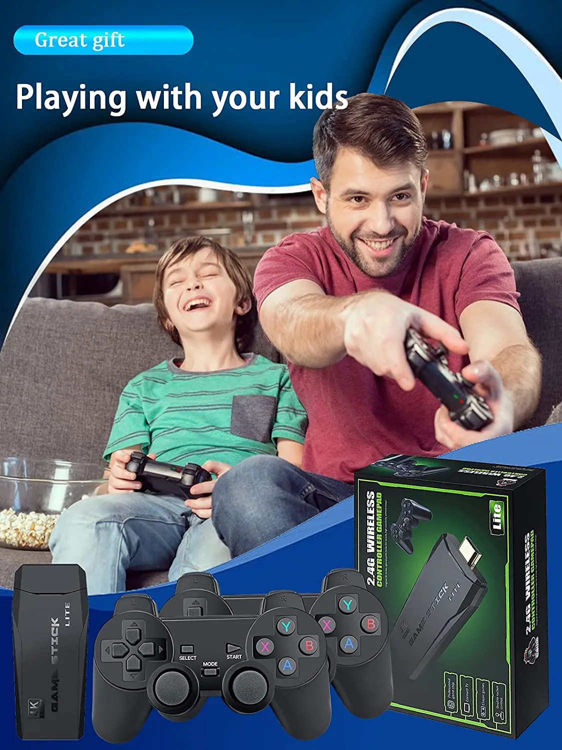 KOMODO 4K HD видео игровая консоль 2 4G двойной беспроводной контроллер для PS1/FC/GBA Ретро