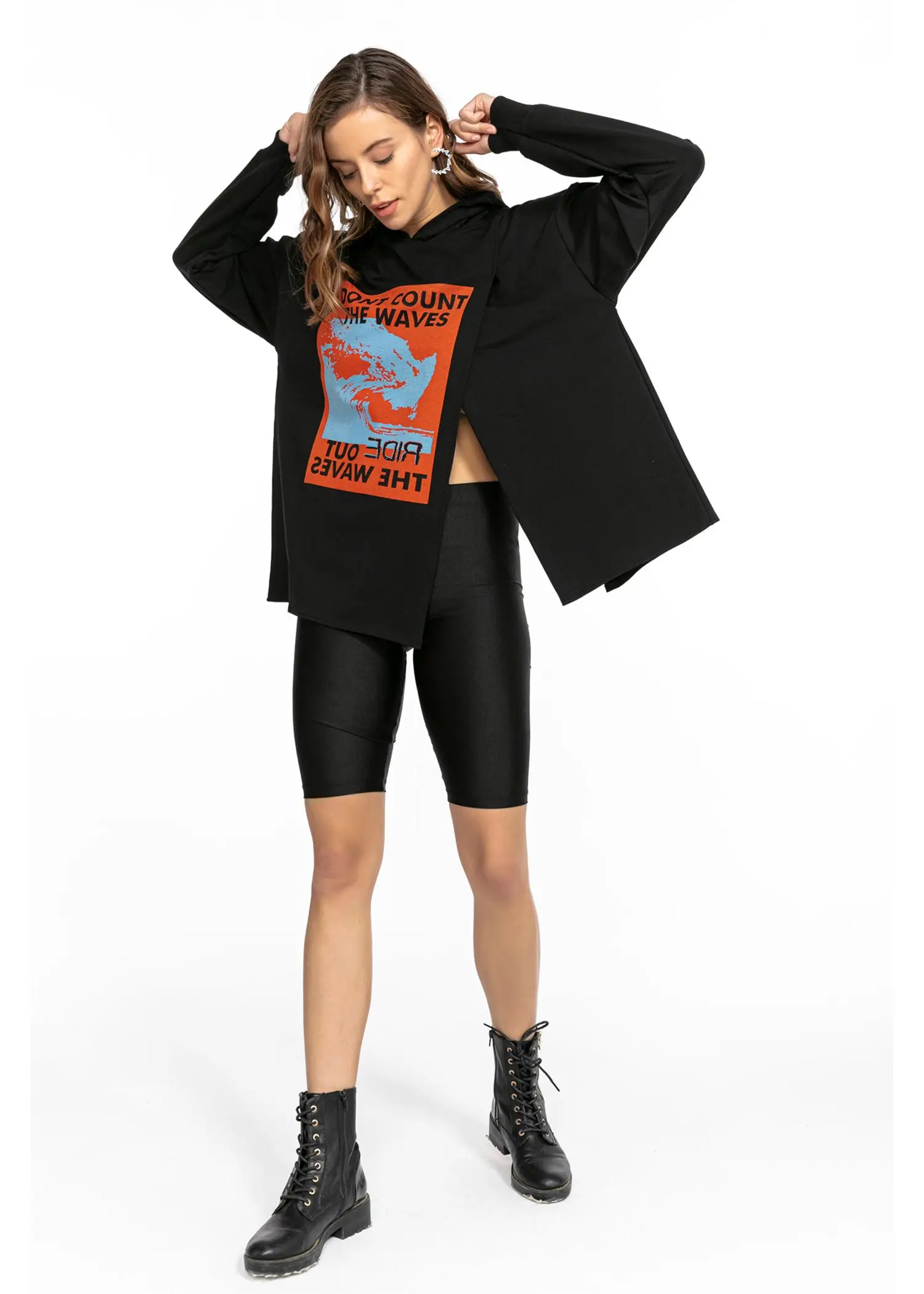

nden Yrtmal Kaponlu Baskl Sweatshirt