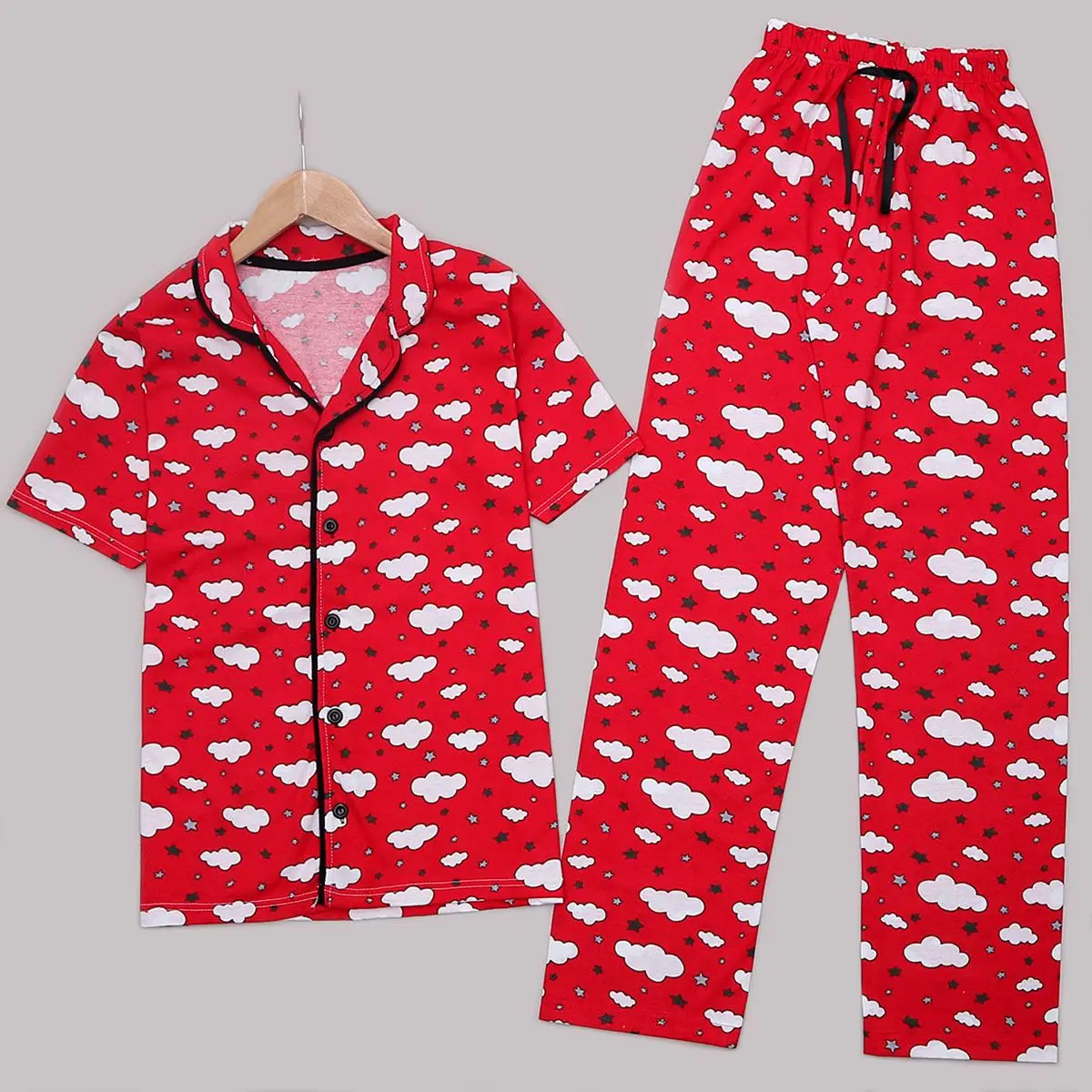 

Luxury Red Cloud Long Cotton Pajamas 2 pieces Set