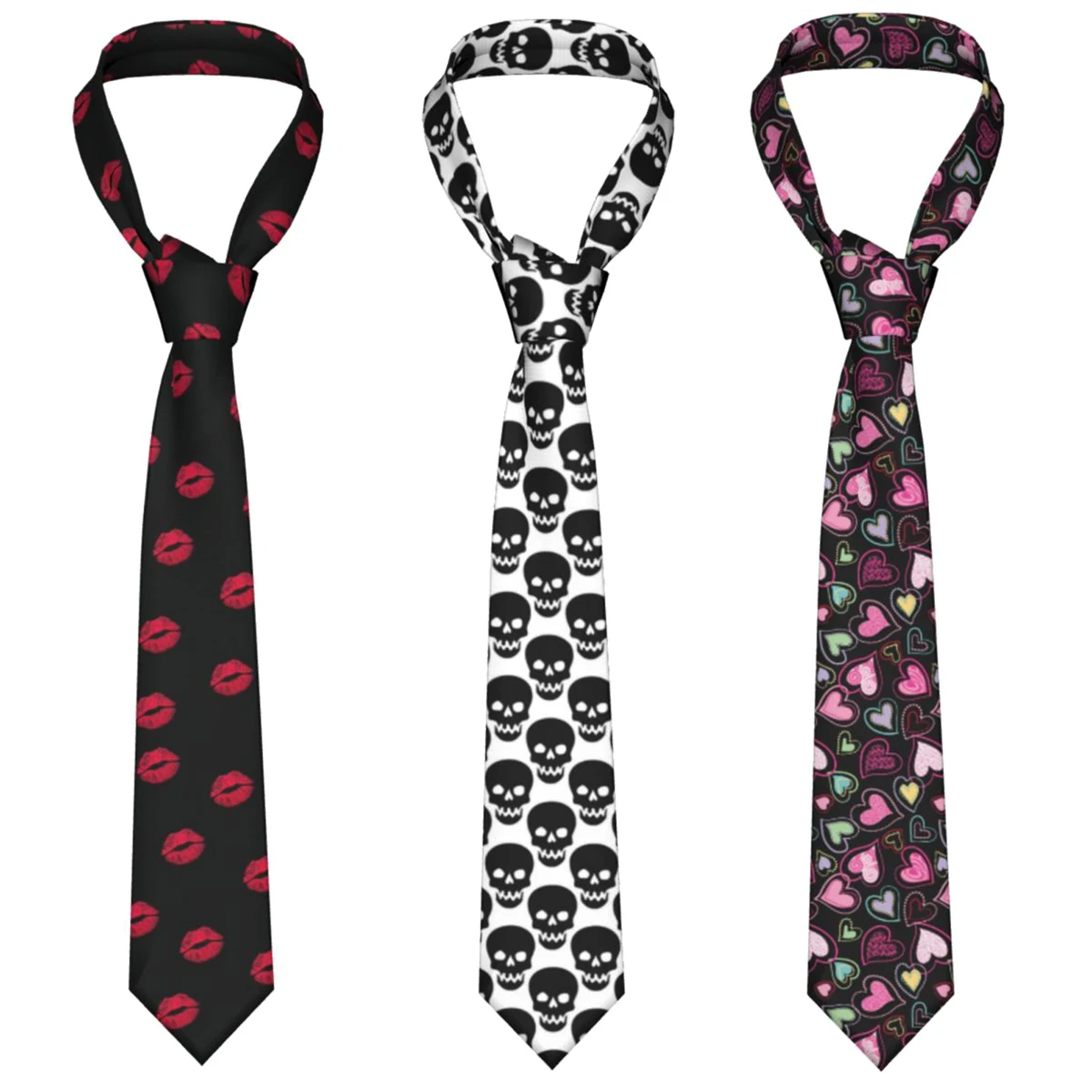 

New Fashion Skull Men's Tie Funny Polyester Silk 8cm Slim Mens Necktie Personality Cravate Party Daily Wear Shirt Accessories