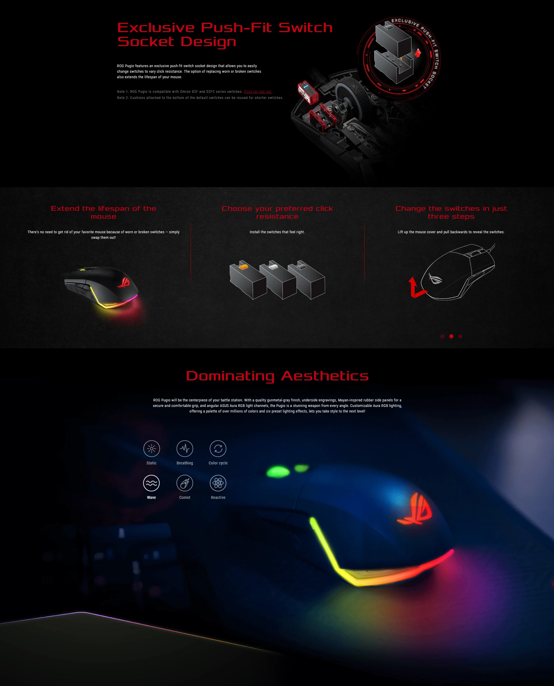 Проводная оптическая эргономичная игровая мышь ASUS ROG Pugio P503 Aura RGB USB