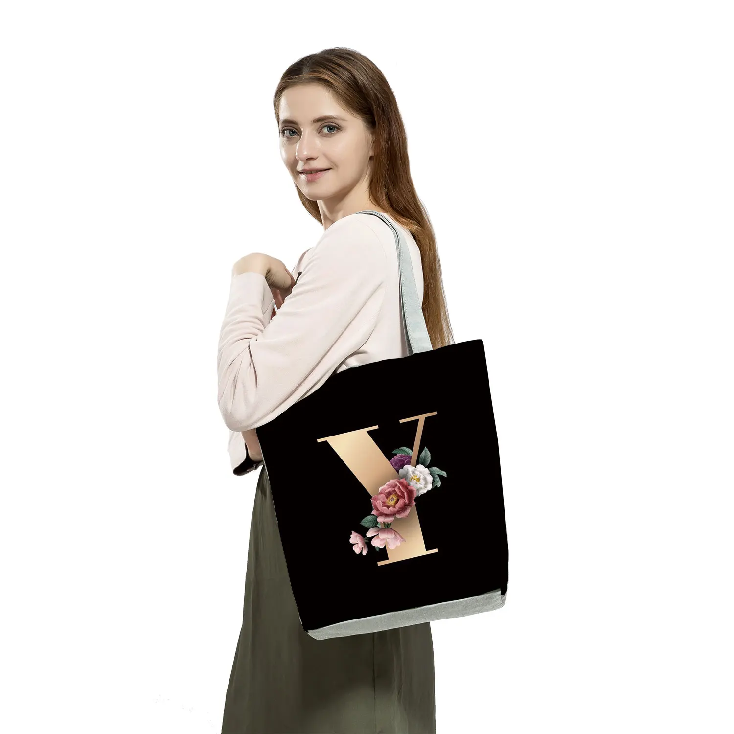 Ladies Shopping Bag All-match Letter Series Handbag Foldable Reusable Cloth Shopper Harajuku Style Bag Student Canvas Tote Bags