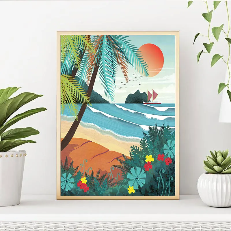 

Travel Oahu Beach Tropical Wall Art Canvas Painting Posters and Prints Abstract Picture For Living Room Decor Nordic Style