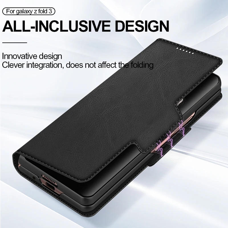 luxury magnetic spliting pu leather case for samsung galaxy z fold 3 5g mobile phone case all inclusive protective back cover free global shipping
