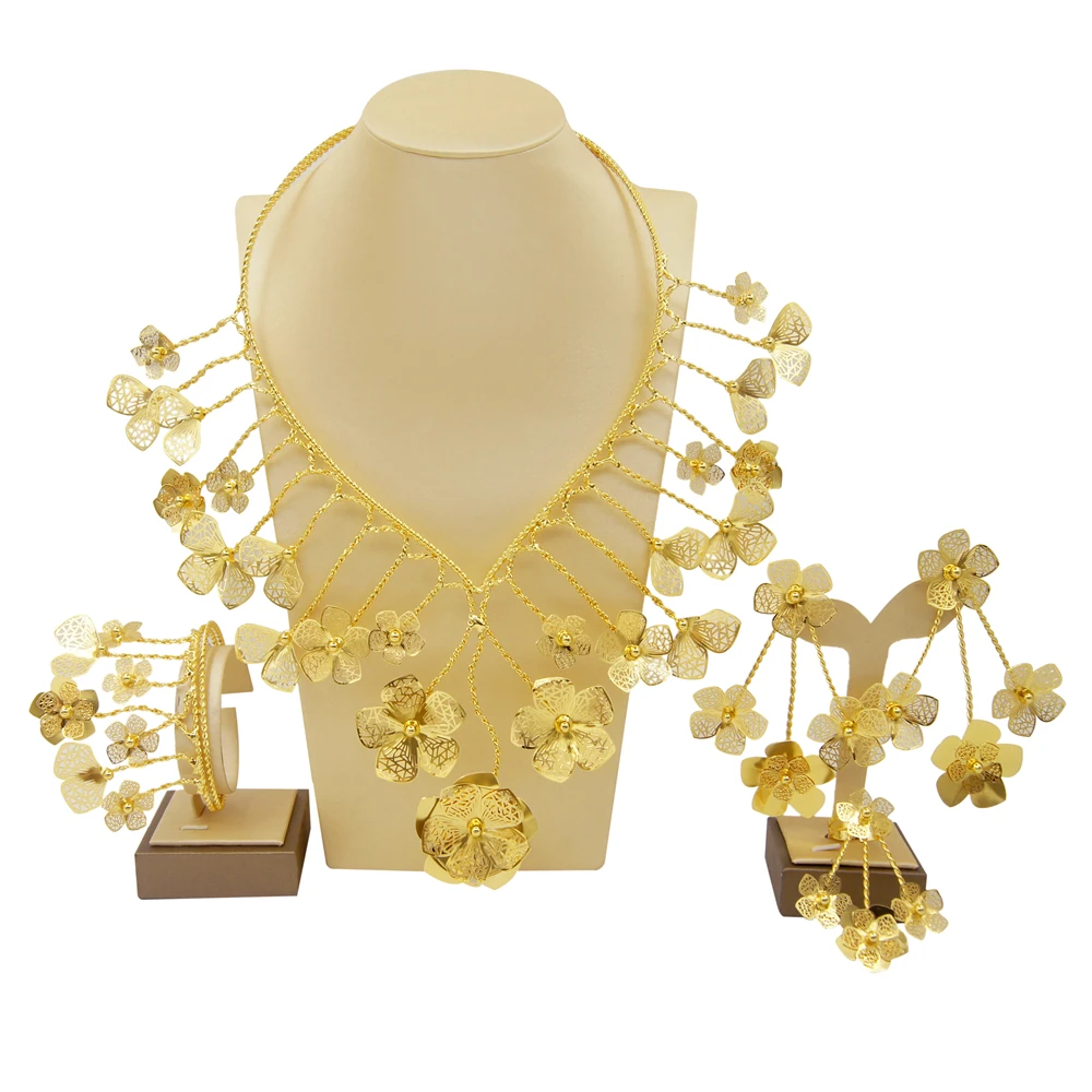

Bracelet Necklace For Women Brazil Plated Gold Handmade Big Jewelry Set Festive Wedding Orders Trend H20024