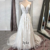 romantic a line wedding dress with exquisite lace chest design gorgeous bride dress tull sweep train bride robe vestidos de boda