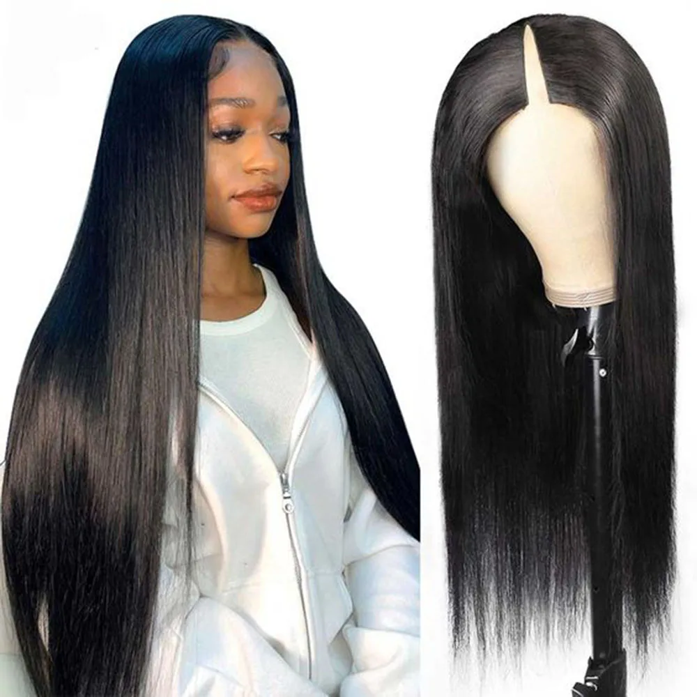 

V U Part Wig Human Hair Straight Human Hair Wigs No Glue No Leave Out Upgrade U Part Remy Brazilian Human Hair Wigs for Women
