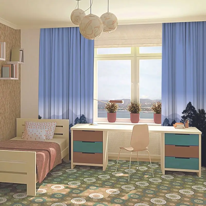 Шторы Ночной лес горизонтальный Пейзаж Деревья и горы Силуэт черный темно синий