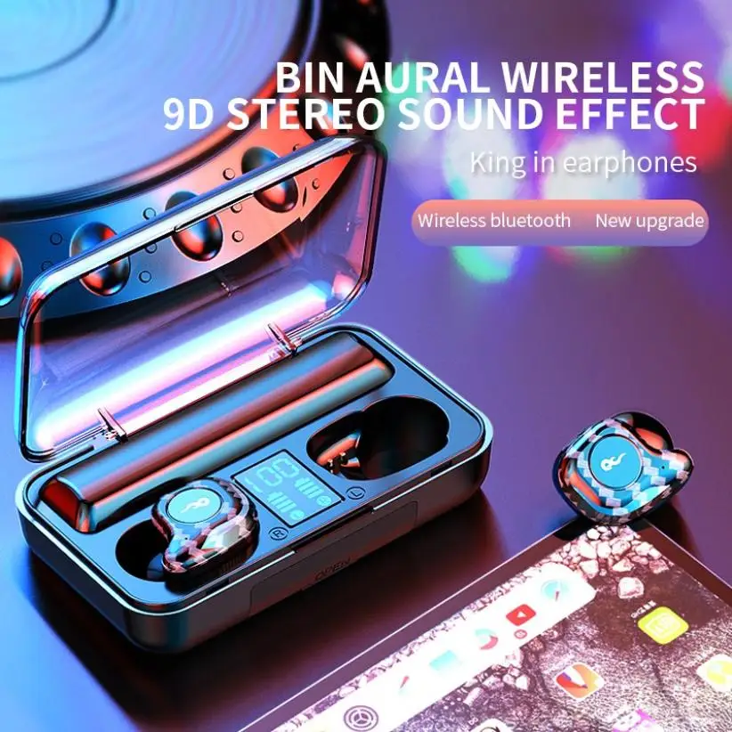 Беспроводные спортивные водонепроницаемые наушники со светодиодный ным