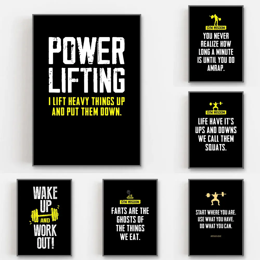 

Power Lifting Wall Art Motivational Gym Posters And Prints Canvas Painting Inspirational Letter Picture For Room Home Decoration