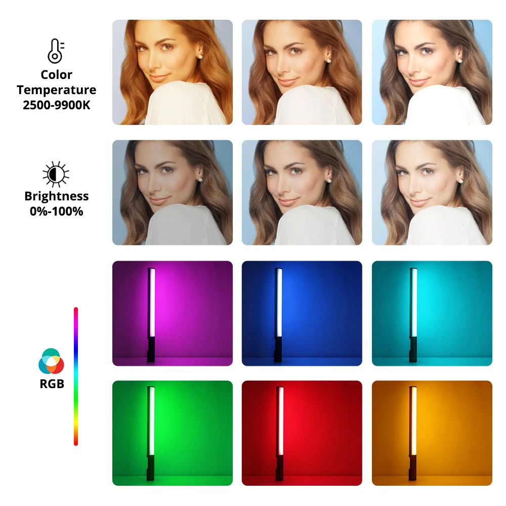 Светодиодная трубка RGB ручной светильник перезаряжаемый 2500K-9900K с регулируемой