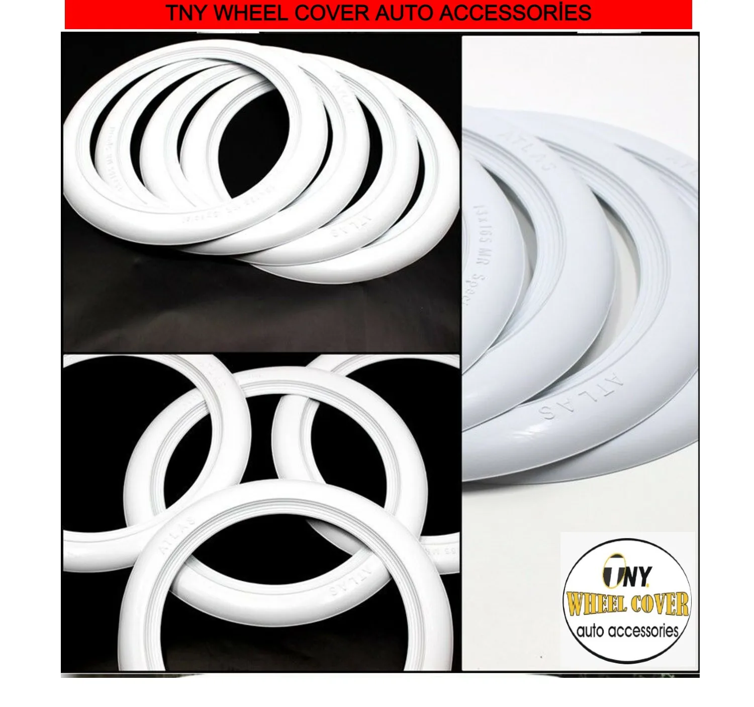 

4X R15" Whitewall ATLAS TOPPER Tire Trim Ford Chevy VW Beetle Karmann ghia