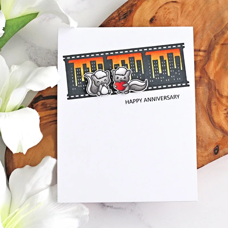 Прозрачный штамп с металлическими вырубными штампами животные Алфавит закат Кот