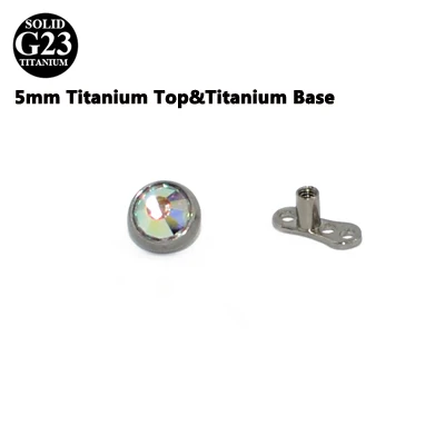 5mm AB TopVBase 1 шт. G23 титановый CZ кристально чистый& AB драгоценный камень якорь для вшивания в кожу Топ микродермальный Якорь Пирсинг кожи Diver пирсинг ювелирные изделия для тела - Окраска металла: 5mm AB TopVBase