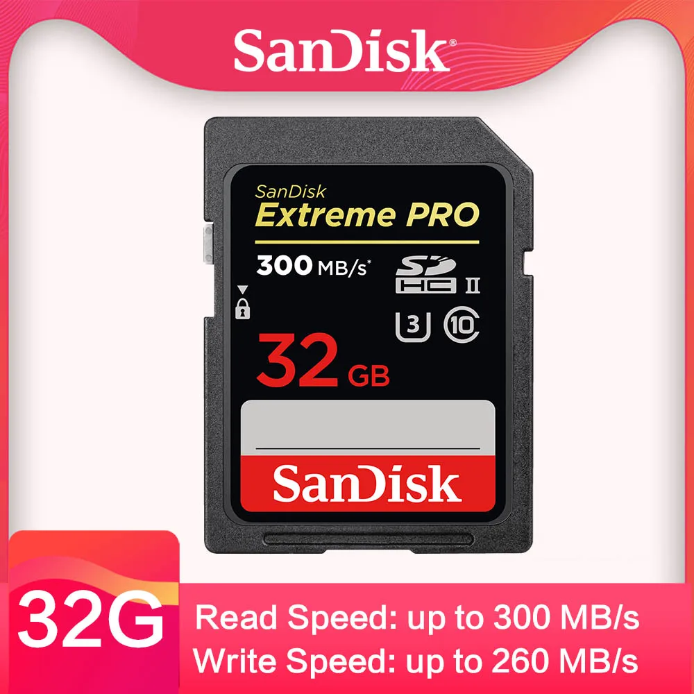 SanDisk, 300 МБ/с./с, класс 10, высокоскоростная sd-карта, 32 ГБ, карта sd, 64 ГБ, для камеры, scheda, sd, Extreme Pro, SDHC, UHS-II, оригинальная карта памяти