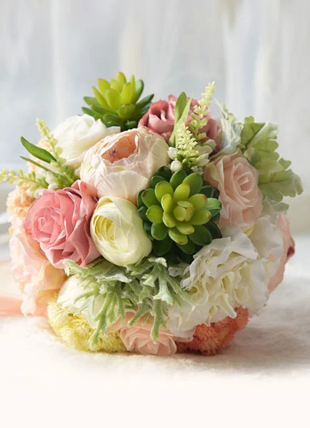 Суккулент Свадебный букет шелковых цветок кружева ленты ручной вязки
