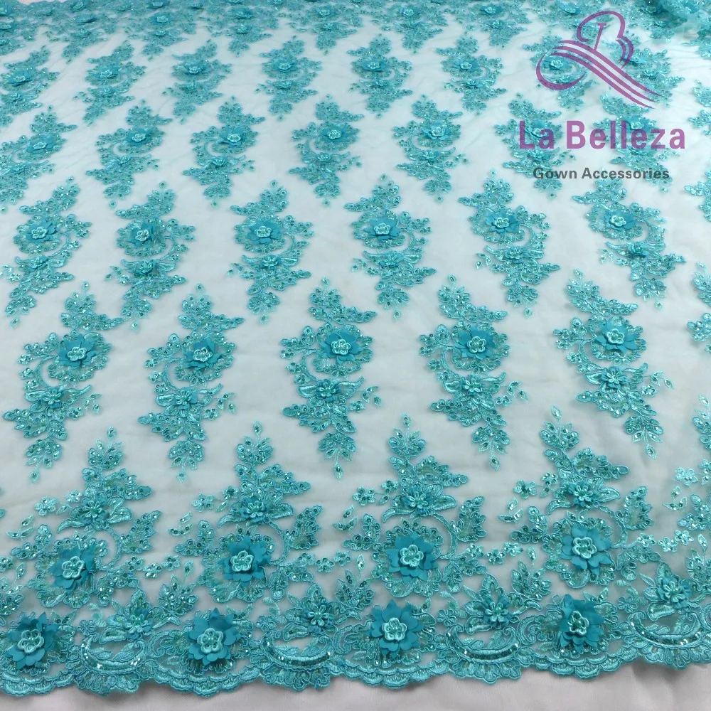 La Belleza Ручной работы синий, красный 3D Цветы/бисером свадебное/вечернее платье кружевной ткани 4" Ширина 1 ярд