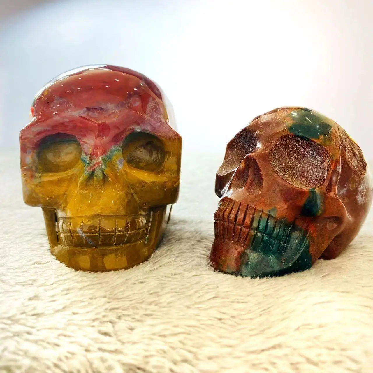 

Natural Polished Crystal Ocean Jasper Skull Mineral Gems Head Carved Reiki Healing Gift Crafts Home Decoration