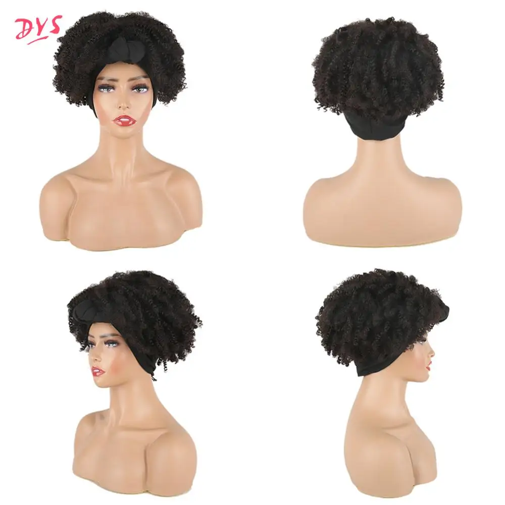 

Deyngs Synthetic Wrap-wig 2 in 1 Short Kinky Curly Headband Updo Wig Turban Afro Puff Hairband Bun Drawstring Headwrap 6 Inch