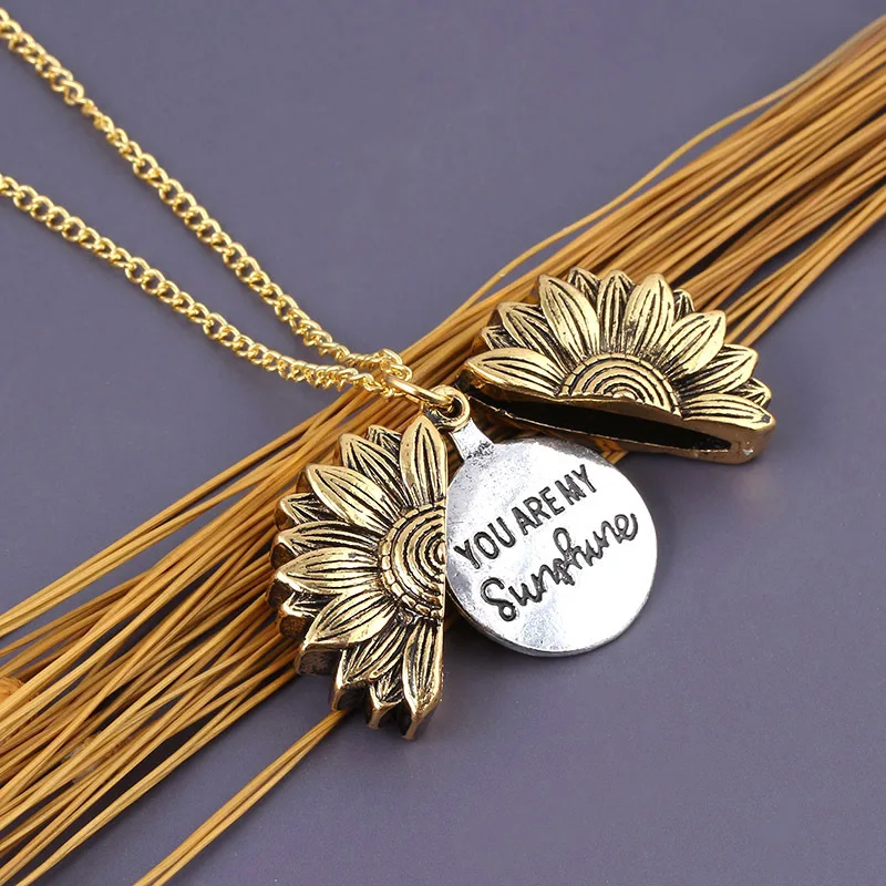

You Are My Sunshine Open Locket Sunflower Pendant Necklace Boho Jewelry Friendship Bff Letter Necklace Collier Mother's Day Gift