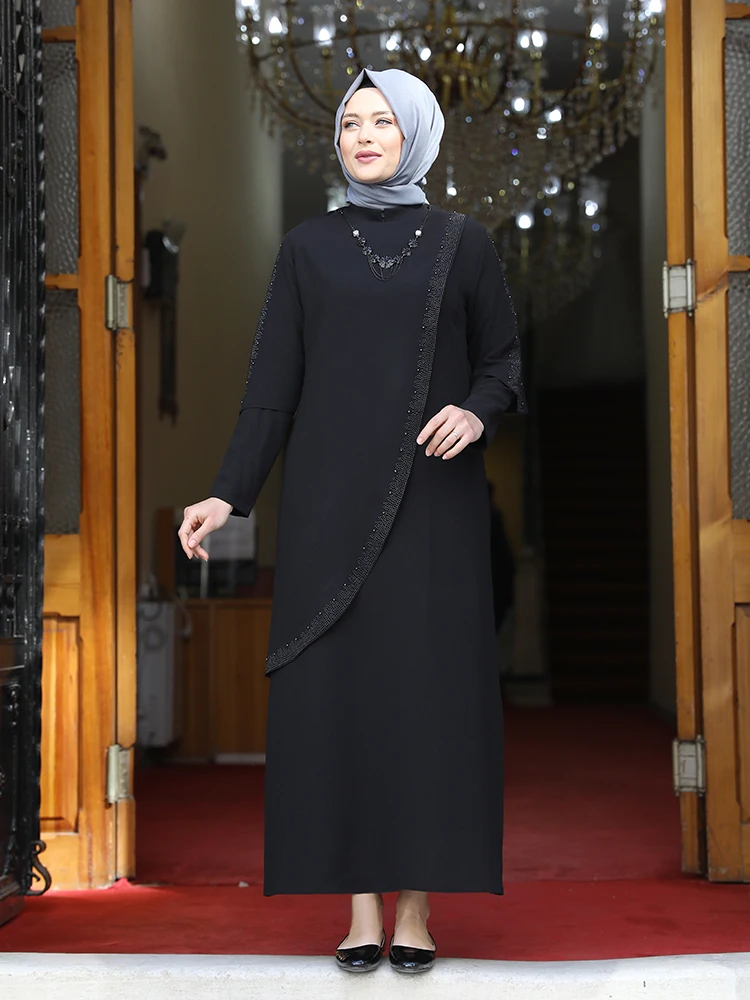 Мусульманок абайя платье Стильный размера плюс нового сезона камень вышитые качество Сделано в Турции модные ИД Мубарак исламский хиджаб