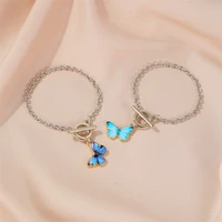hot sale bule butterfly paster pendant bracelet for women girls elegant charm cute adjustable lucky silver color chain bracelets