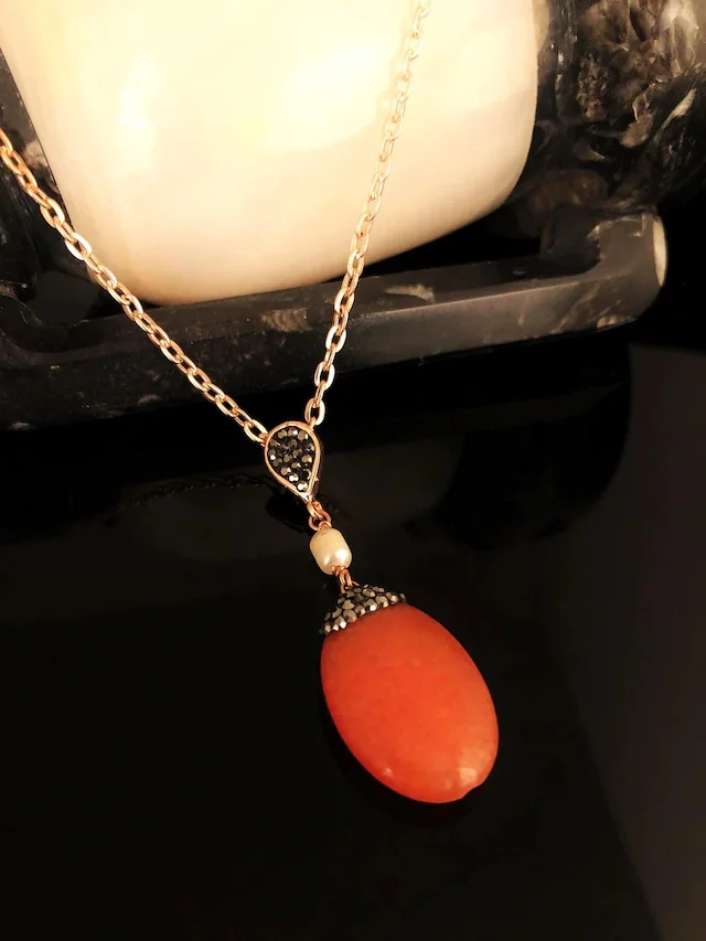 

Dr Stone Natural Stone Women 'S Agate Stone Rose Gold Plated Necklace KRB357 372868680