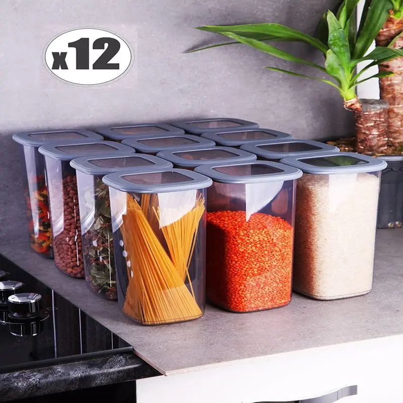 

12 Pcs Kitchen Storage Boxes Food Container Set Jumbo XL Transparent 1st Quality Preserved Legumes Sugar Tea Luxury Organizer